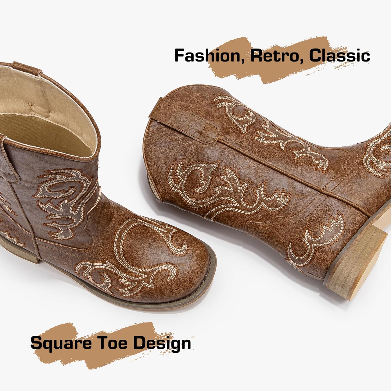 Motasha Cowboy Boots for Girls Boys Kids Cowgirl Riding Boots Square Toe Western Embroidery Mid-Calf Birthday Party Toddler Big Kid