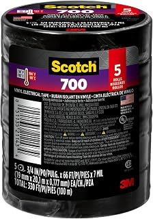 Scotch Vinyl 700 Electrical Tape 5-Pack, Black 3/4in x 66ft - Commercial Grade, 194°F Resistant, Ultra Flexible & Conformable