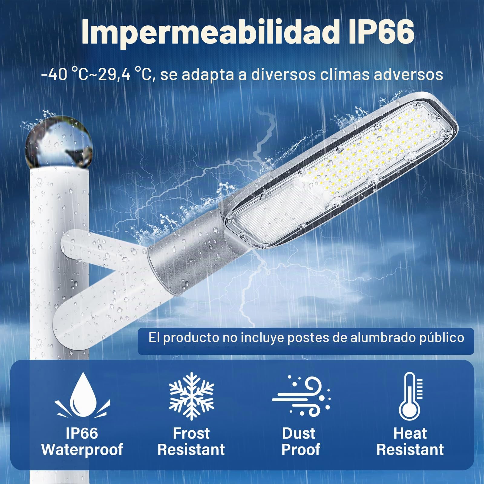 RIGIDON exterior lámpara de calle led 50W 4052lm blanco cálido 4000K | alumbrado público, aluminio farola de calle, luz de seguridad, para jardín garaje patio plaza corte, IP66 impermeable