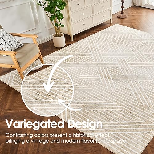 Miniatura 2 de INGEROOM Alfombra de área de 8 x 10 pies, lavable, estilo bohemio, antideslizante, no desprende pelusa, alfombra vintage de lana sintética, 8 x 10