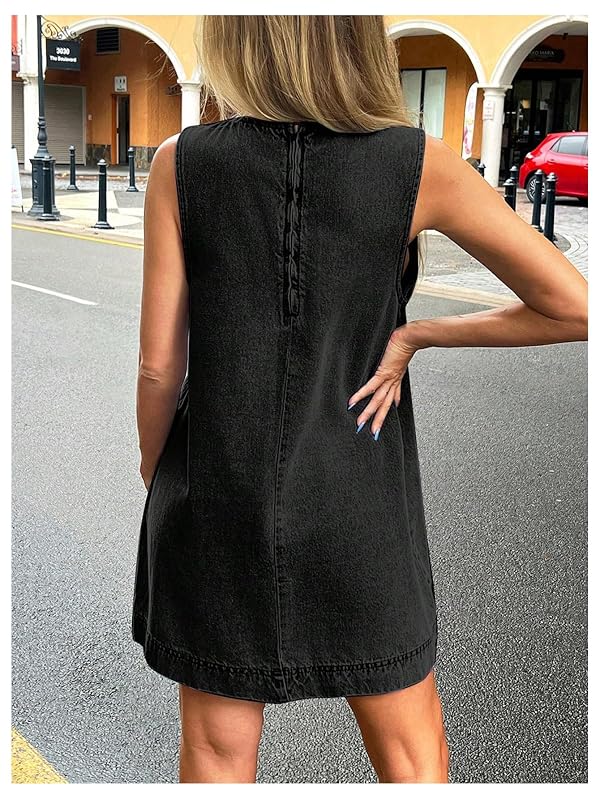 Milumia Women's Crew Neck Sleeveless Jean Denim Mini Dress Concert Outfits by Milumia - Used condition - Image 3