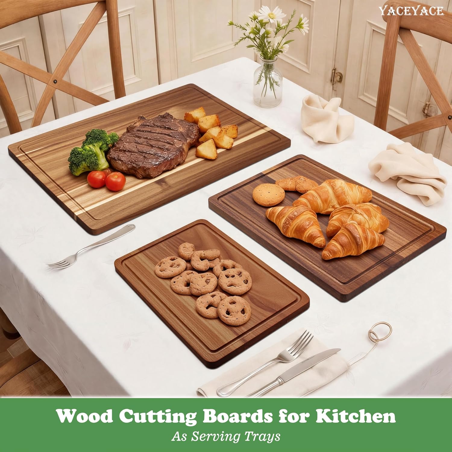 Wooden Cutting Boards with Stand, Wooden Cutting Board, Three Size Chopping Board Set for Kitchen, Cutting Boards Serving Tray with Gift Box