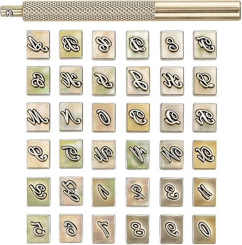 Miniatura 10 de Yoption Juego de 37 herramientas de estampado de carrocería de cuero, 26 letras del alfabeto y 10 sellos de números herramienta de punzón de acero