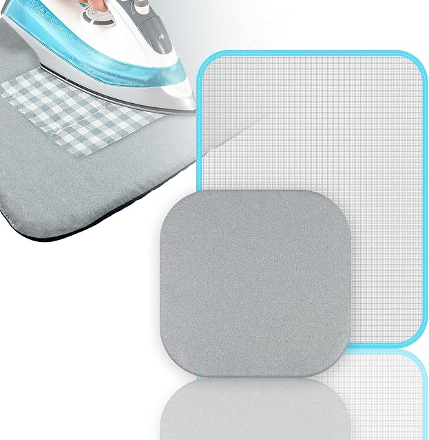 ANOTHEEE Heat Press Mat for Cricut Machines for HTV Iron On Project for Craft Vinyl Ironing Insulation Transfer with 1 Pcs Heat-Resistant Mesh Ironing Cloths (Grey Blue, 12X12)