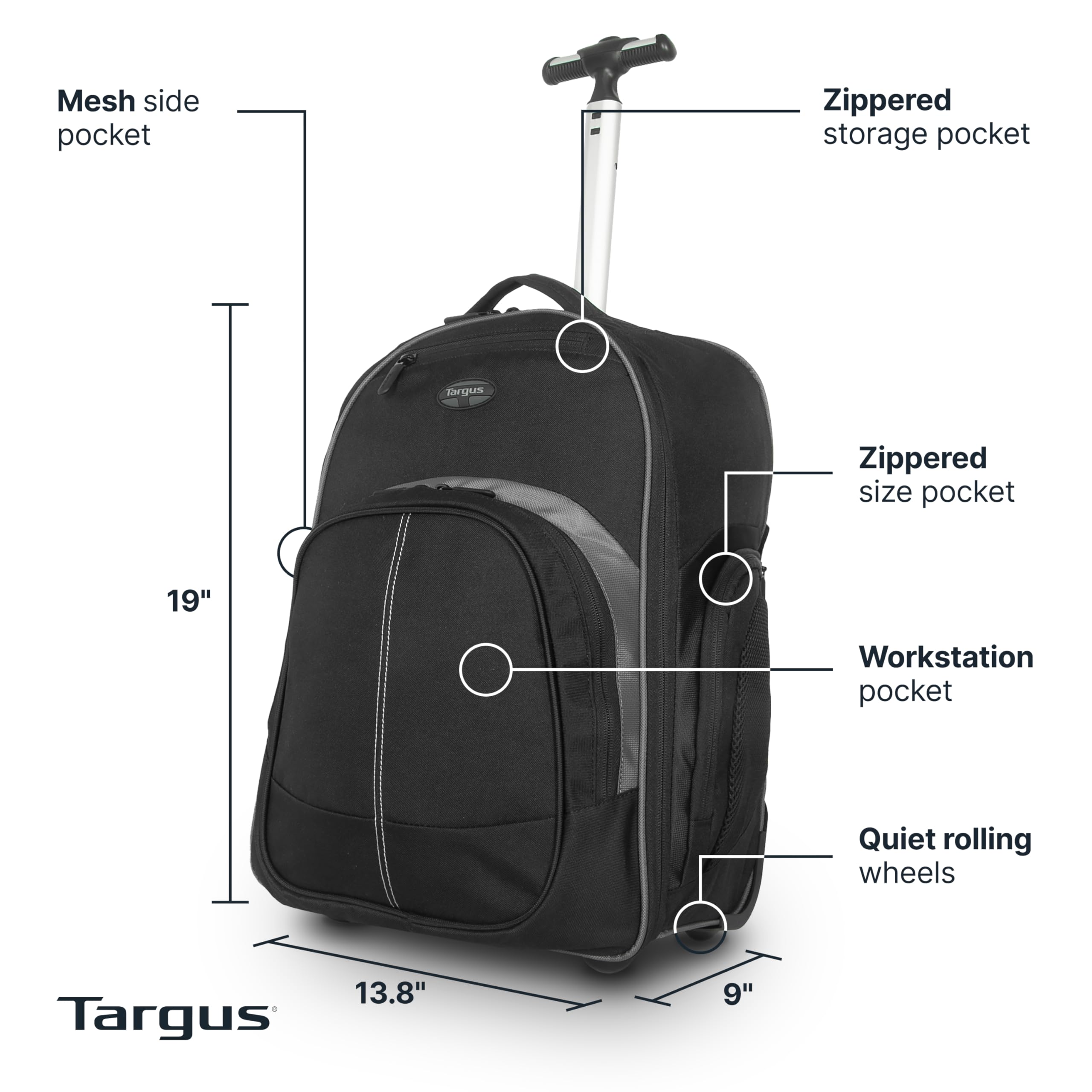 Targus Kompakter Roll-Rucksack für Business, College Student und Reise, Pendler, strapazierfähiges Material, Tablet-Tasche, abnehmbare Laptop-Schutzhülle für 16 Zoll Laptop, schwarz (TSB750US)