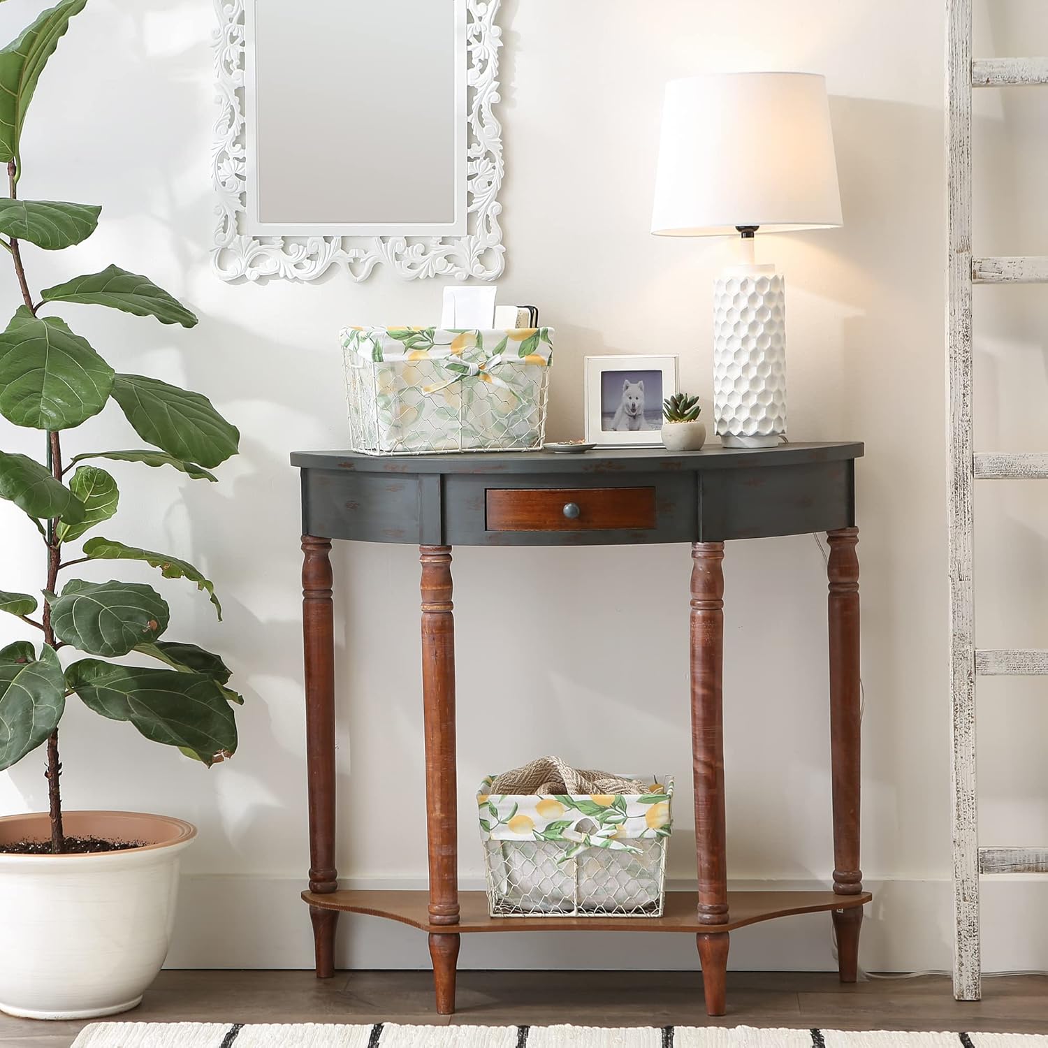 DII Farmhouse Chicken Wire Storage Baskets with Liner, Medium, Antique Lemon Print, 11x7.88x7", 2 Piece