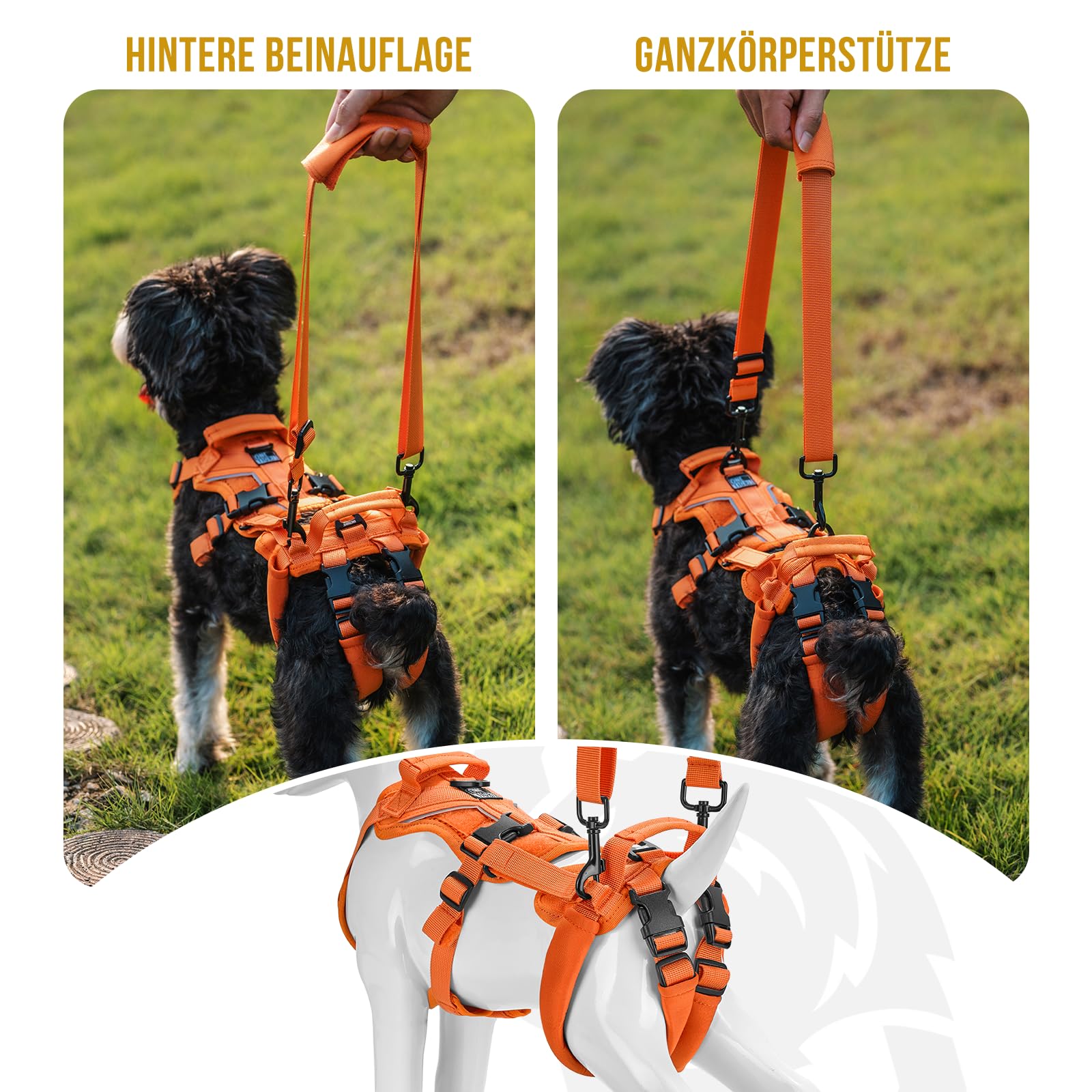 OneTigris Imbracatura per cani, Hopper piccolo supporto imbracatura regolabile con 2 manici per supporto e riabilitazione, adatta per cani di piccola taglia arancione XXS