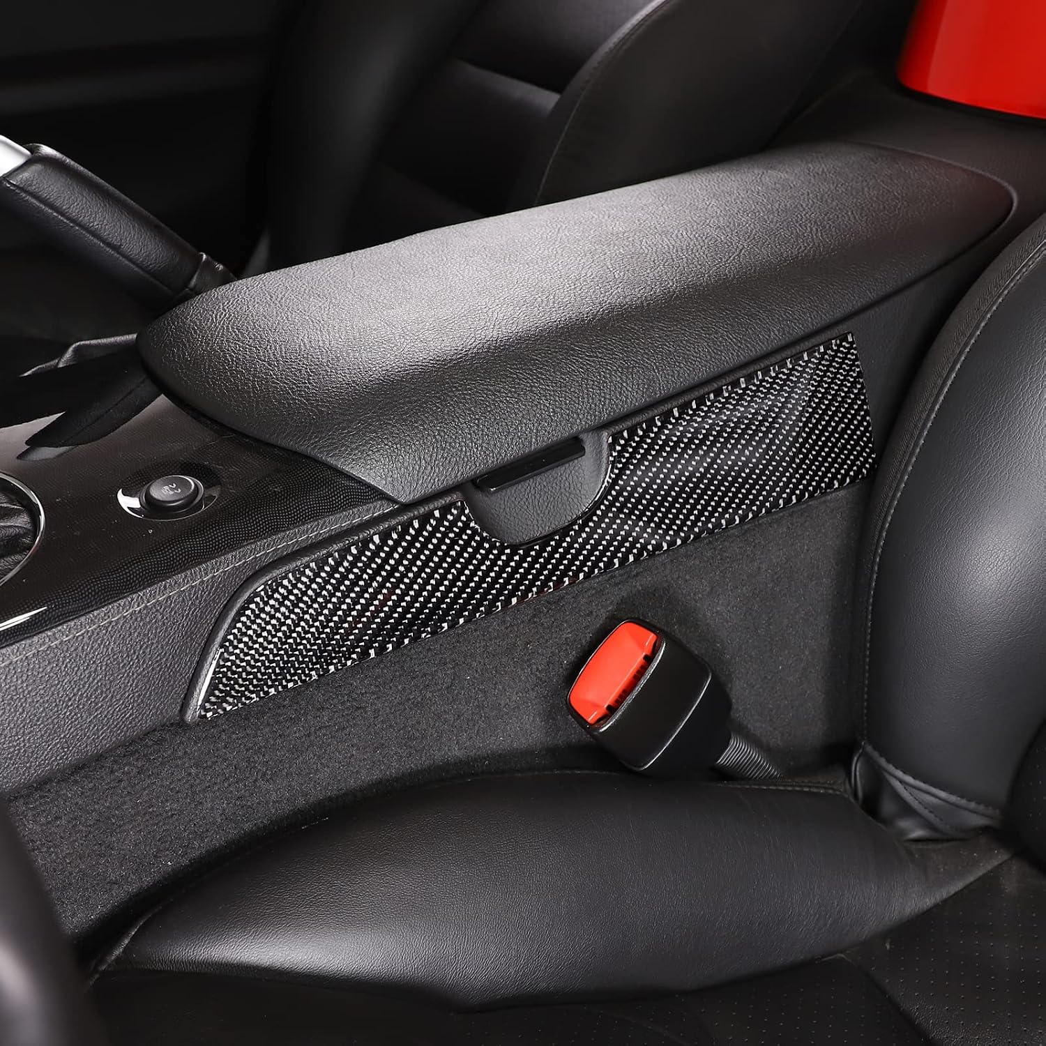 Center Console Gear Shift Panel Side Cover Trim Sticker for Chevy Corvette C6 2005-2013 Accessories, Center Console Passenger Side Armrest Box Panel Cover Trim, Carbon Fiber (Black)