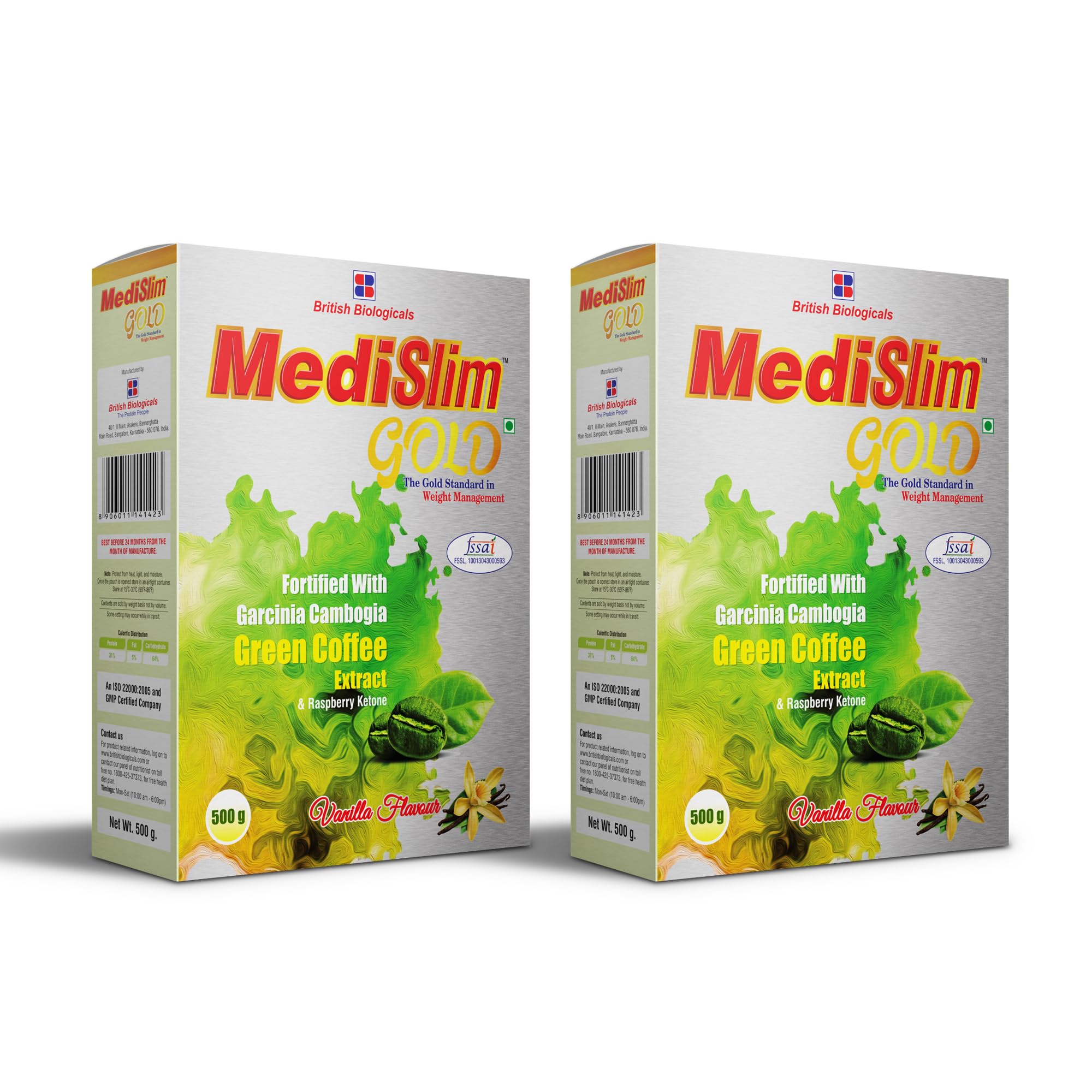 Medislim Gold Meal Replacement Shake For Weight Management - 500 GM - Sugar-free, Cholesterol-free, Zero Trans-fat, Gluten-free Drink with (Goodness of Garcinia Cambogia, Raspberry, Ketone) - BRITISH BIOLOGICALS(Pack of 2)-image-4