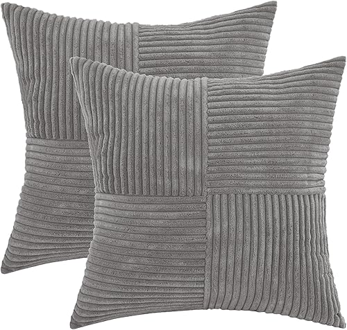 HWY 50 Juego de 2 fundas de cojín decorativas de pana de 18 x 18 pulgadas, fundas de cojín suaves y acogedoras con empalme de rayas bohemias para disponible en Yaxa Mexico