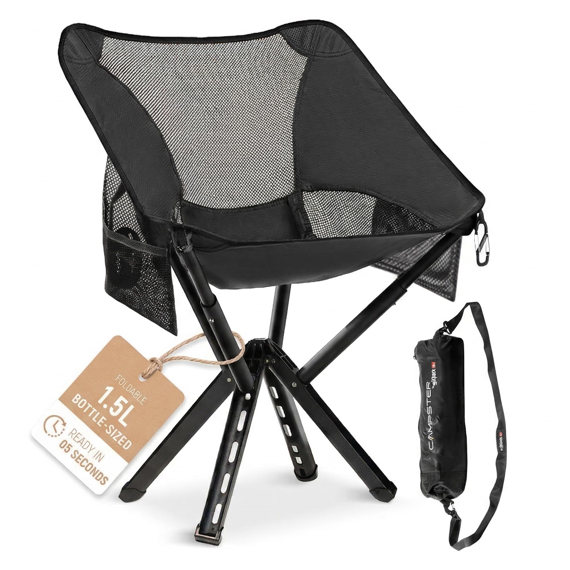 Sitpack Campster 2.0 Ultra Lightweight Backpack Chair with 5s Folding, Small Compact Portable Hiking Chairs with Bottled Sized for Camping, Outside, Climbing, Beach, Fishing