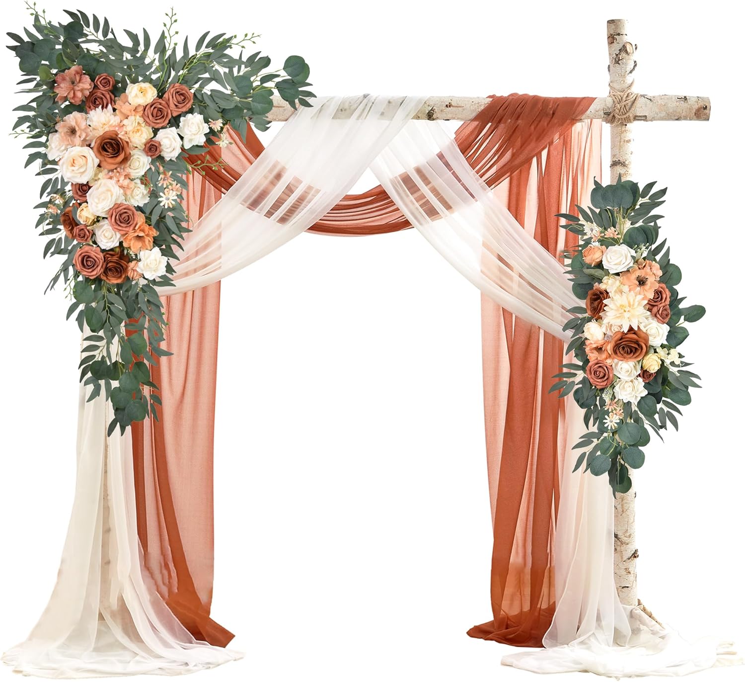 Ting's time Artificial Wedding Arch Flowers Kit(Pack of 4) - 2pcs Large Artificial Flower Swag with 2pcs Draping Fabric for Wedding Party Ceremony Decoration(Terracotta& Cream White)