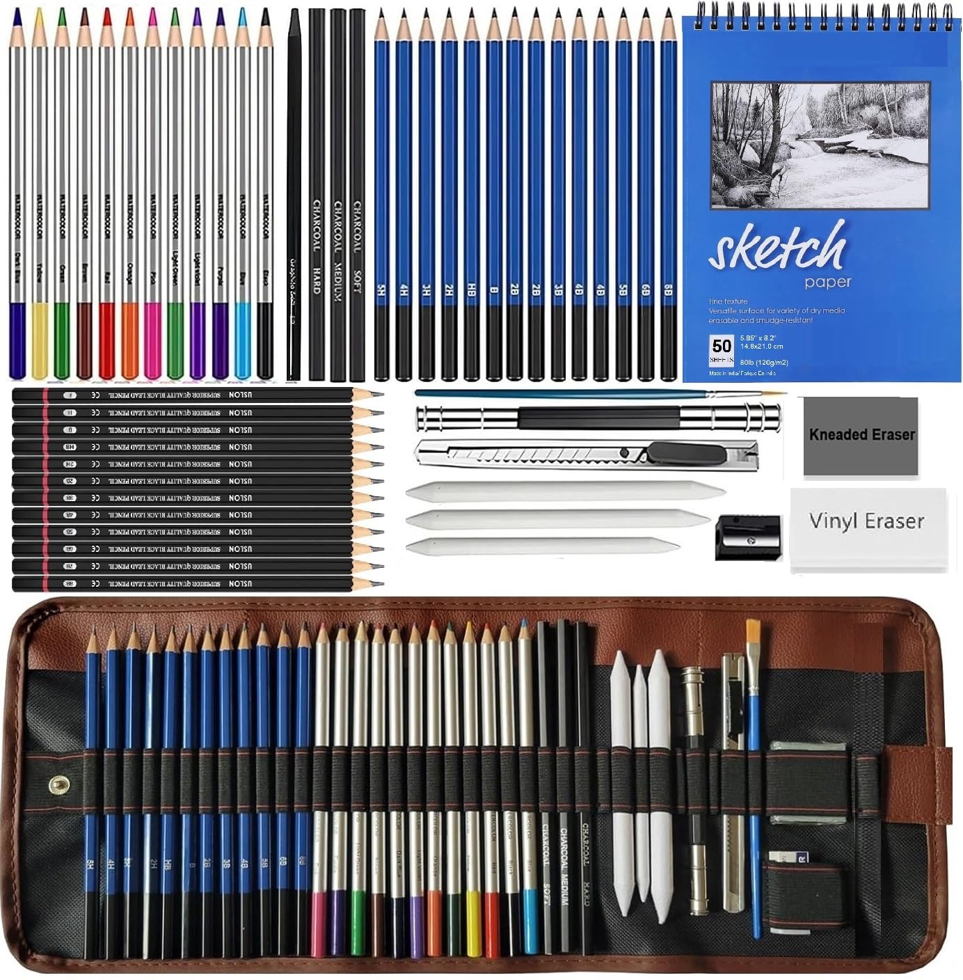 Corslet 52pc Drawing Pencils with 50 Sheets Sketchbook A5 Shading Pencils Set Drawing Kit Sketching Kit Sketch Pencils Set Charcoal Pencils for Artists Watercolor Colour Pencils Graphite Pencil Set (B0D73QY5YN) Amazon Price History, Amazon Price Tracker