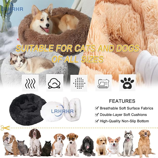 Foto 6 de 7 de LRHRHR Cama para Perros, Redonda Camas para Mascotas con Parte Inferior Antideslizante