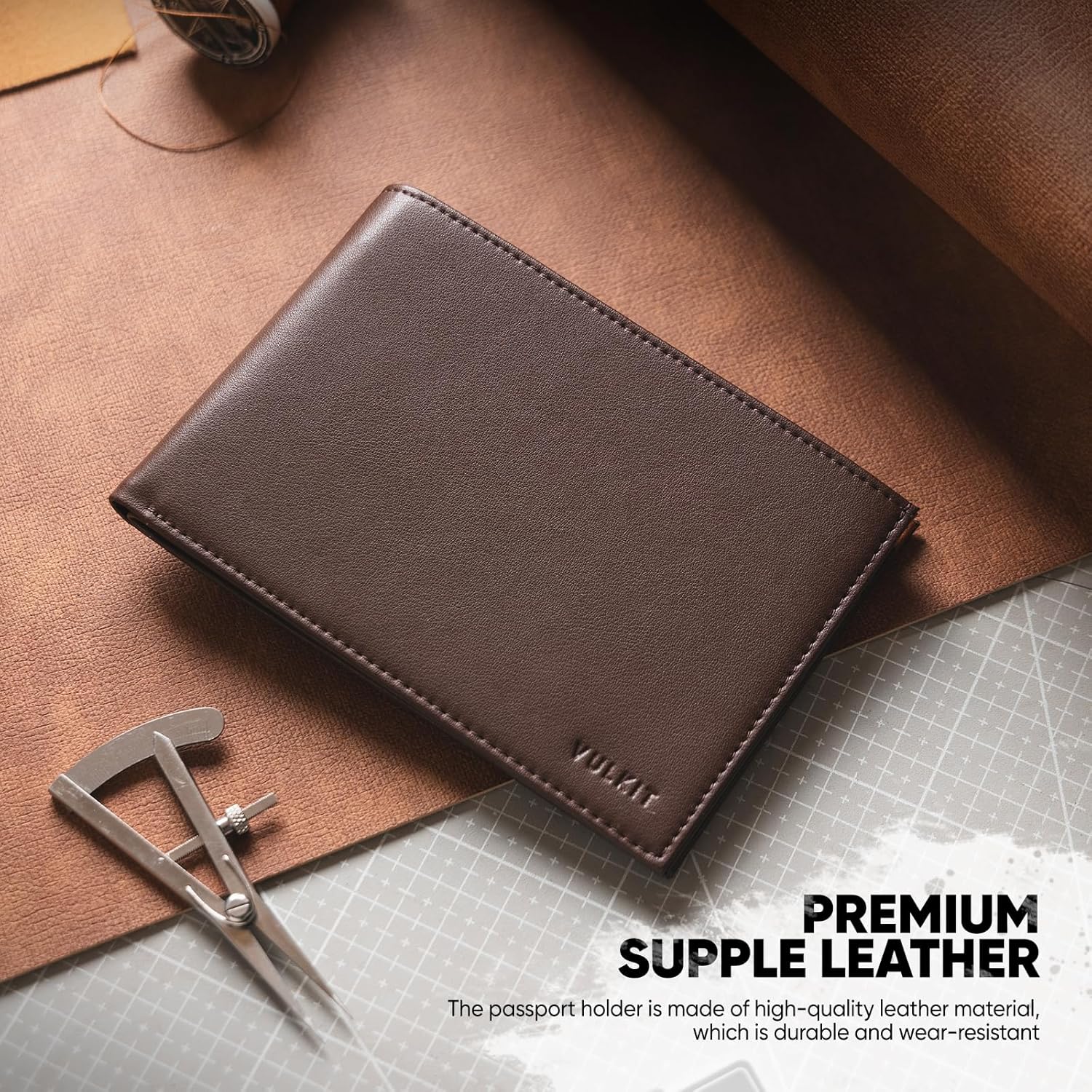 VULKIT Bilfold Passport Holder Leather RFID Blocking Passport Wallet with Hidden Pocket Slim Travel Documents Organizer for Men or Women (Passport, Card, Cash, Coin, SIM Card, Ticket)