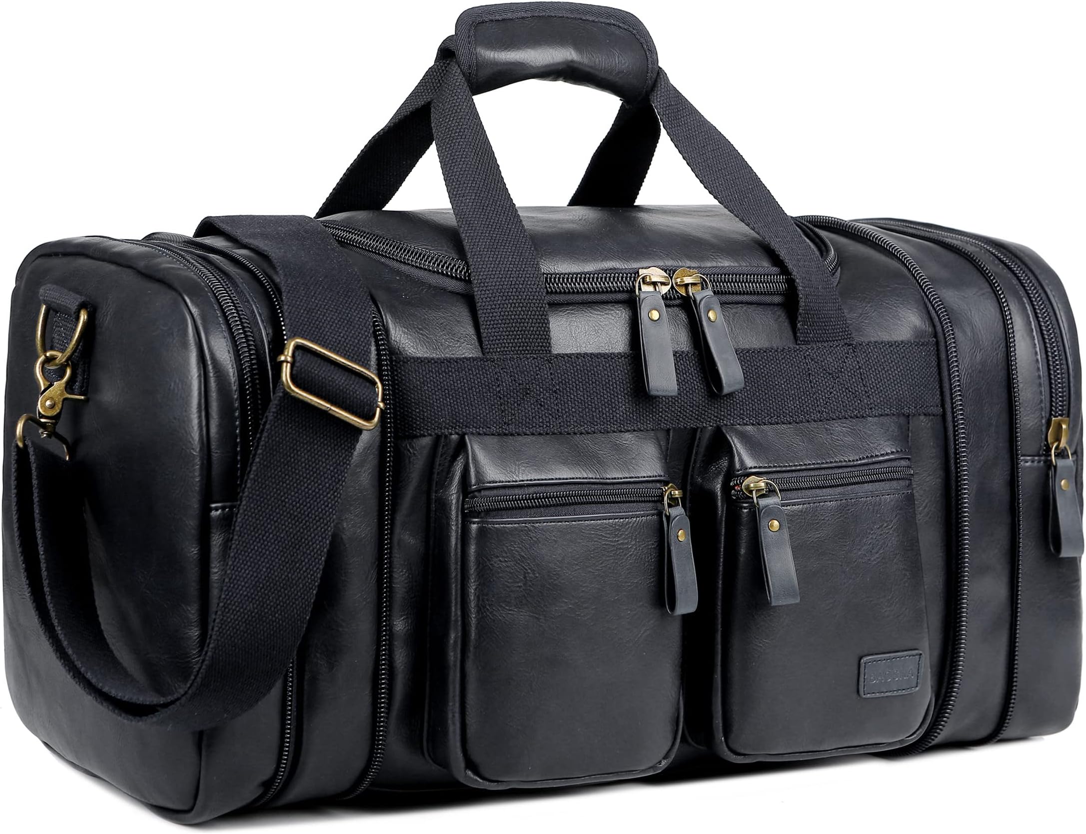 Vegan Leather Travel Duffel Weekender Bag Carry on Overnight Bag Sports Duffel bag For men and Women HB-21 (Black)