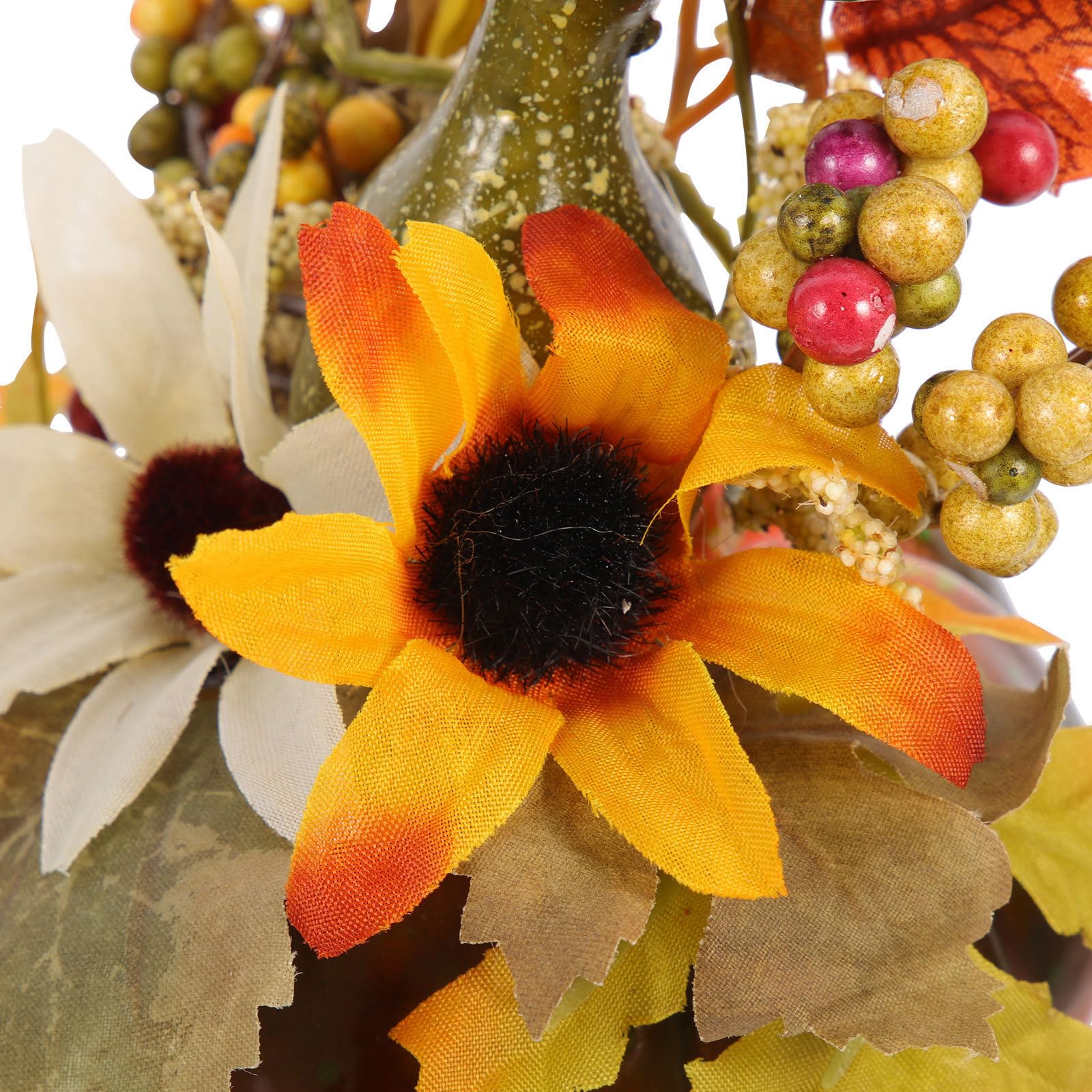 Künstliche Kürbisdeko mit Grünem Ahornblatt und Sonnenblume aus Kunststoff 1 Stück Zufälliger Stil Herbstliche Tischdekoration für Halloween und Herbstschmuck