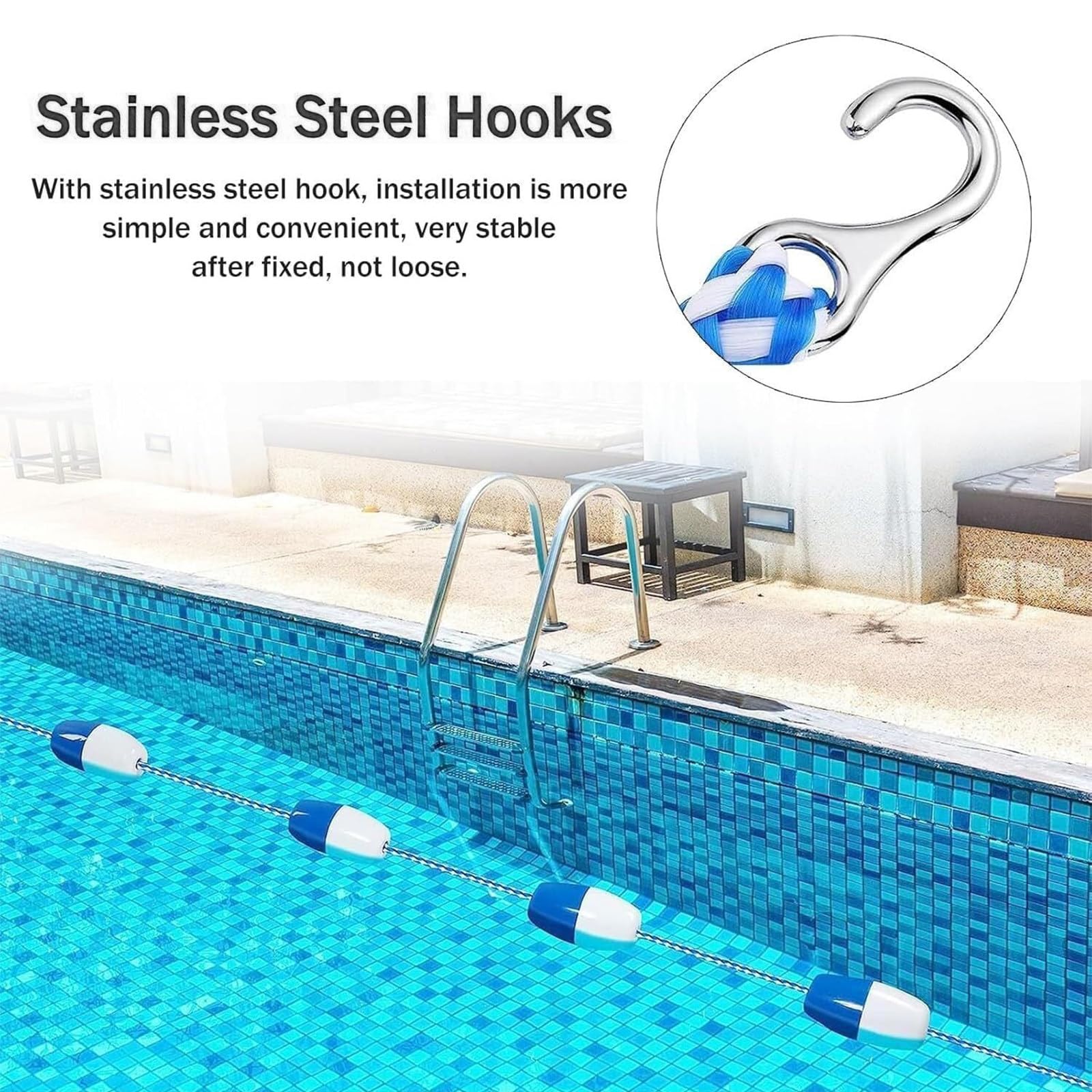 Corda divisoria per Piscina e galleggianti, Sicurezza per Piscina per Separare Aree Pericolose Corridoio Nuoto, Accessori di Sicurezza per Piscina 20ft/6.1m