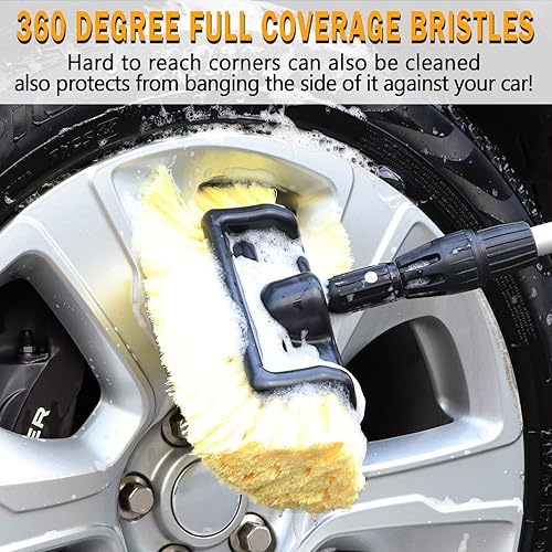 Vista 4 de MOFEEZ Cepillo de lavado de autos de 10 pulgadas con cerdas suaves para detalles, cepillo de inmersión de flujo para automóvil, barco, caravana