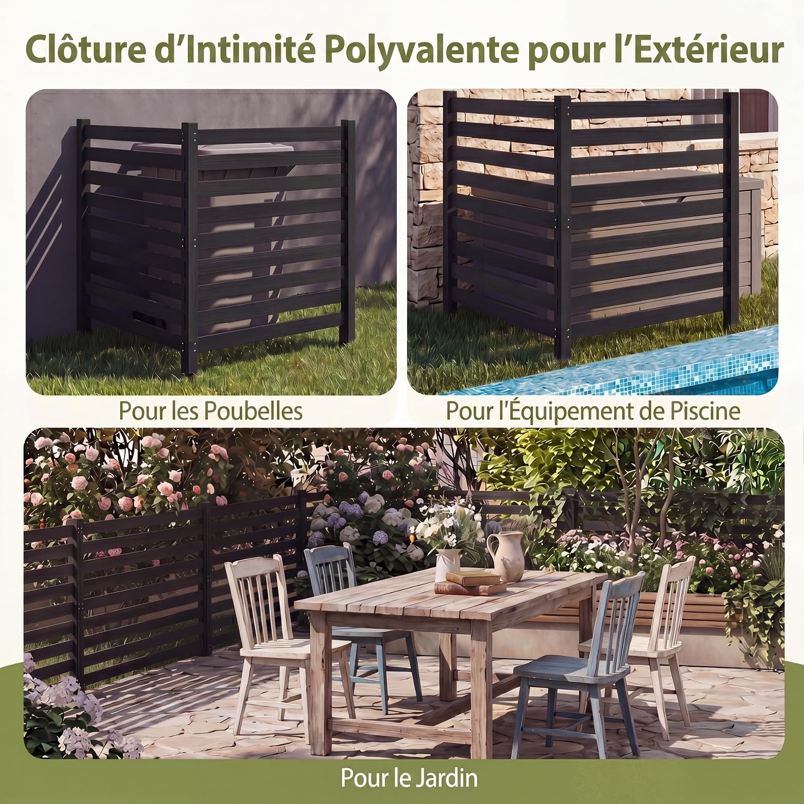GYMAX 2 Panneaux Clôture de Jardin Modulable, Palissades en Bois, 98 x 107 CM, Barriere Jardin à Lattes Modulable en Bois de Sapin, pour Balcon, Terrasse et Parterre de Fleur Bordure (Noir)