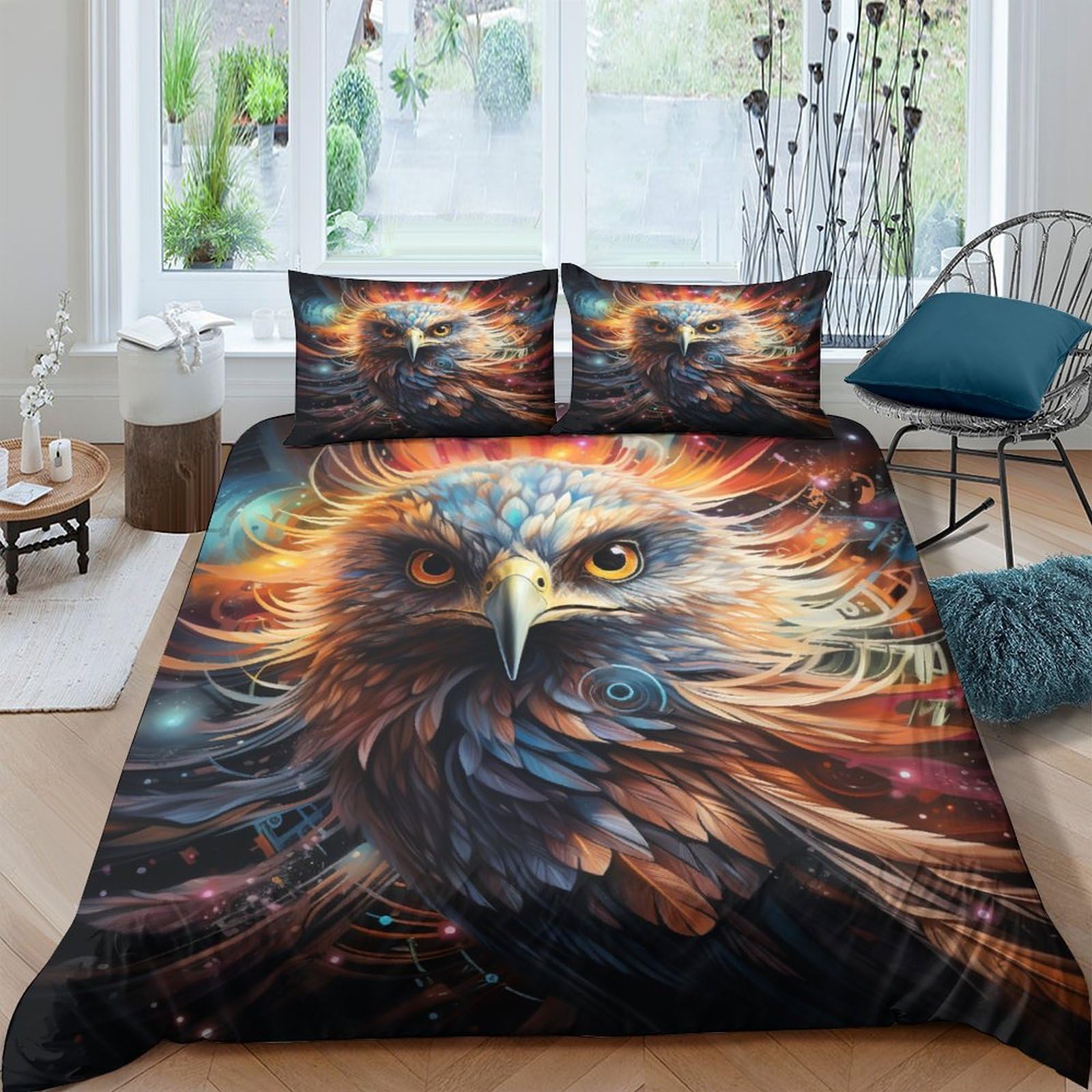 Parure de lit motif aigle 3D king size en microfibre douce avec fermeture éclair