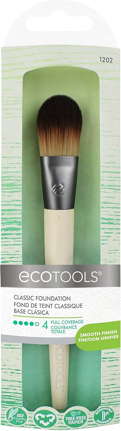 EcoTools Flat Foundation Brush Made with Recycled and Sustainable Materials Cruelty Free Synthetic Taklon Bristles Aluminum Ferrule Recycled Packaging: Beauty
