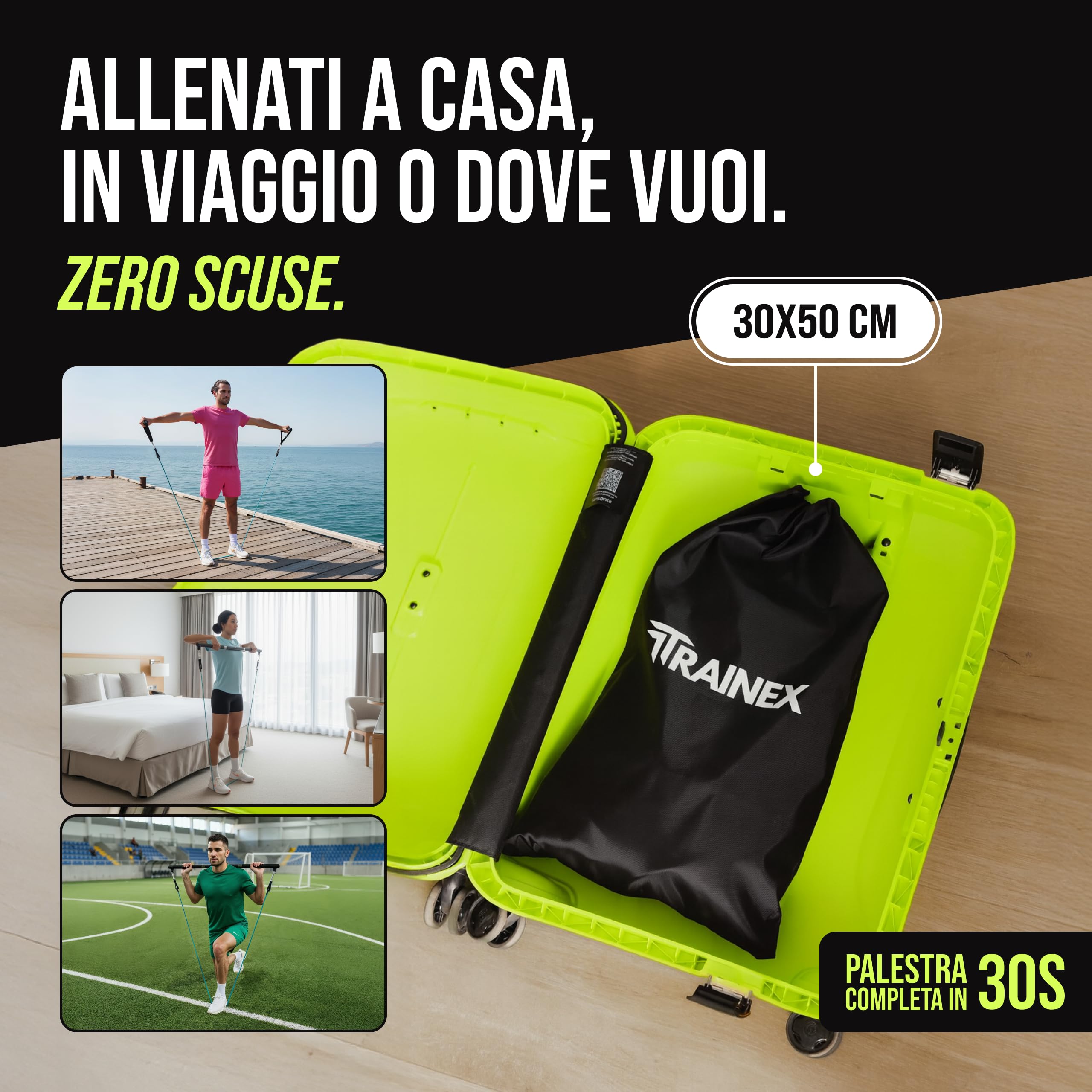 Elastici Fitness con Barra | Bande di Resistenza fino a 100 kg | Kit Allenamento a Casa Completo | Workout Efficace per Tutto il Corpo | TRAINEX