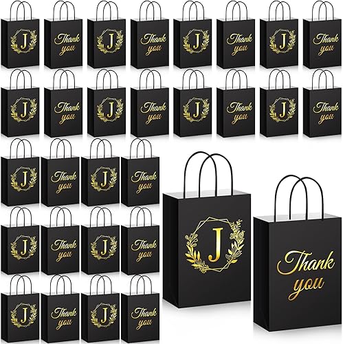 Zhanmai Paquete de 30 bolsas de regalo de papel de agradecimiento con letra inicial de la A a la Z, a granel con asa para invitados, bodas,