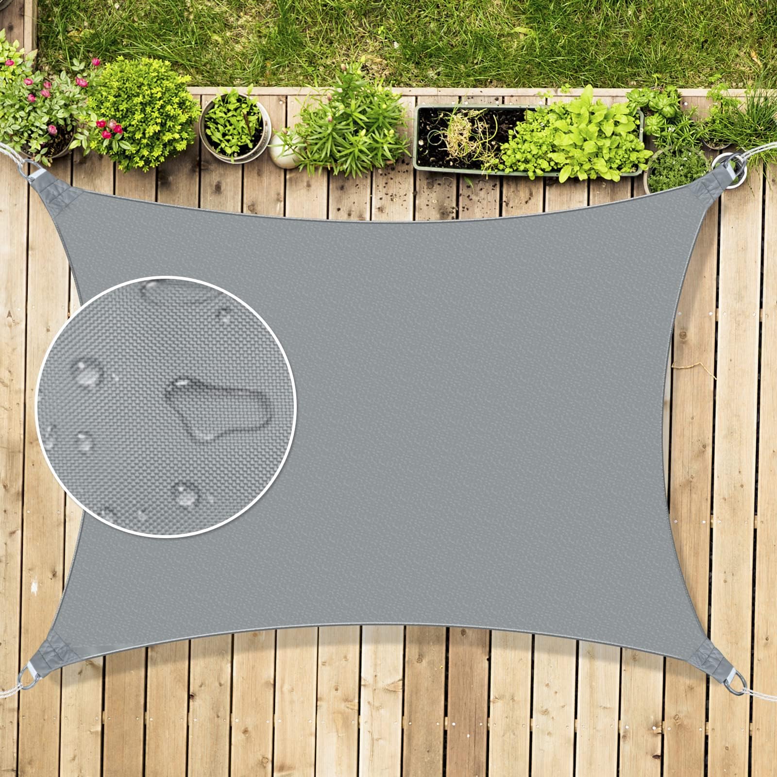 Sun Shade Sail, 2x3m Rectangle Sunscreen Awning Canopy, Waterproof Shade Sail, 95% UV Block with Free Rope, for Outdoors, Garden, Patio, Yard, Party(Grey)