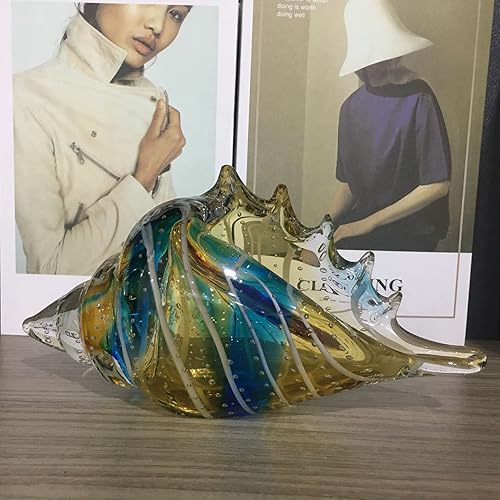 Miniatura 8 de Artgenius Figura de concha de cristal soplado a mano de 10 pulgadas, decoración decorativa de concha de mar, pisapapeles de cristal (azul claro)