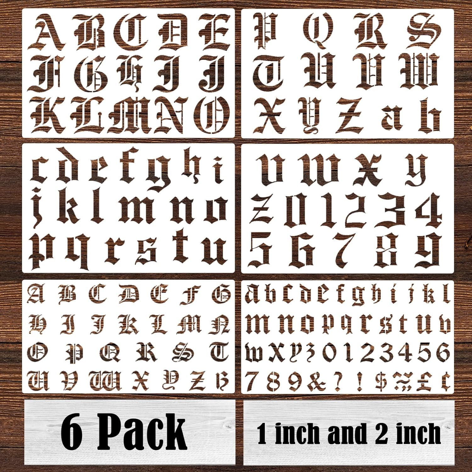 Devasya Crafts 6 Pc Number Template Reusable Gothic Calligraphy Stencils Letters for Painting Drawing Cutting Scrapbook (Old English)