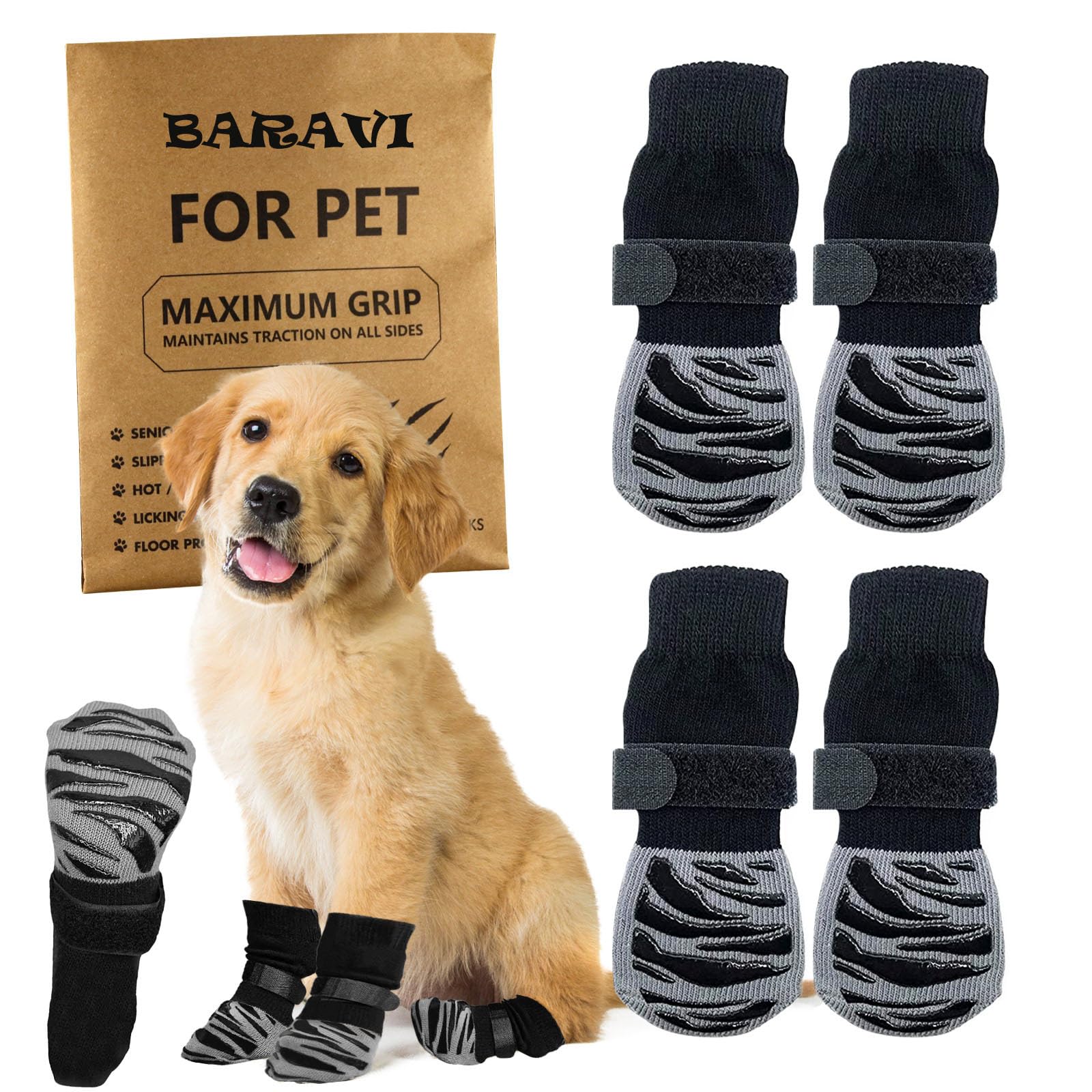 BARAVI Anti-Slip Dog Socks, Dog Socks For Hot/Cold Pavement, Dog Paw Protector To Prevent Licking & Slipping For Medium & Larger Dogs (Xs, Black) (B0CR16TPTW) Amazon Price History, Amazon Price Tracker
