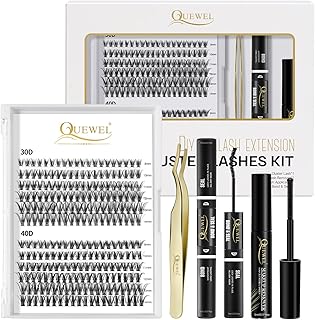 Individual Lashes 240 Cluster-Lashes QUEWEL DIY Lash-Extensions-Kit, Clusters Eyelash Applicator, Cluster Lashes Bond and Seal Super Hold, Clusters Lash Glue Remover Easy to Remove(30D+40D D MIX8-14)