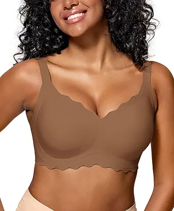 Womens Full Coverage Wire Free Bra - Plus Size Bras with Support and Lift Scalloped Everyday Comfort Bralettes