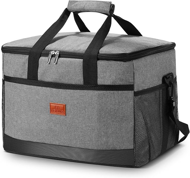 RHtvrll 33L Cooler Bag, Insulated Cool Box Collapsible Waterproof with Hard Liner Suit for Shopping Picnic Camping Beach Hiking Cooler Grey