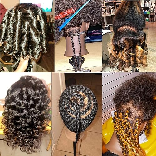Miniatura 7 de Cabeza de maniquí con cabello humano para trenzar cabello 100% real, cabeza de maniquí de cosmetología con cabello, cabeza de muñeca para peinar el