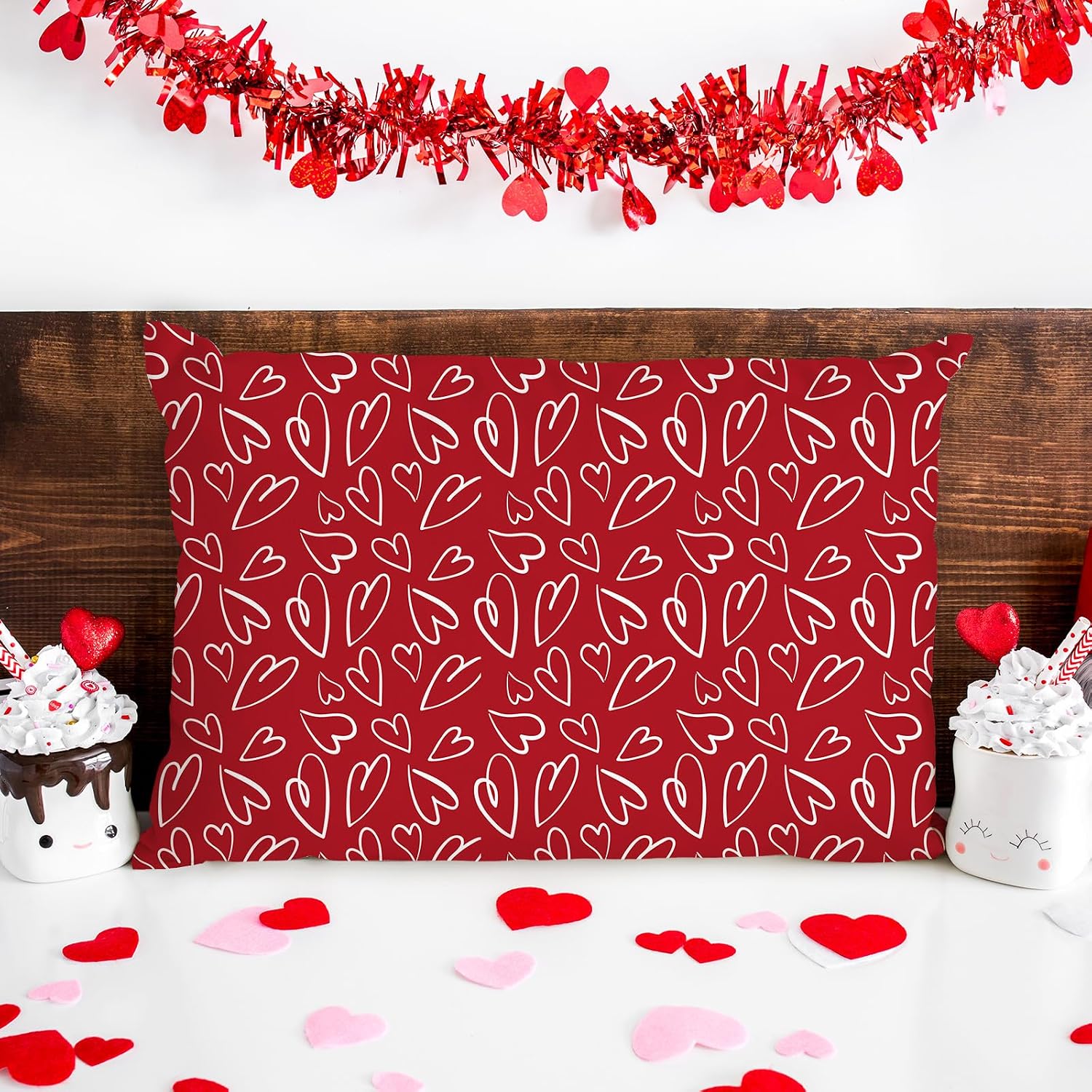 JarThenaAMCS 40Pcs Valentine's Day Cotton Fabric Bundles 10 x 10 Inch Red White Love Heart Fabric Squares Romantic Sewing Fabrics for Wedding Anniversary DIY Craft Party Decor