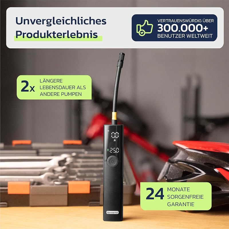 Woowind BP188 Elektromos Kerékpárpumpa 120 PSI - Hordozható Alumínium Kompresszor LED Lámpával - Autó, Bicikli, Motorkerékpár Pumpálásához