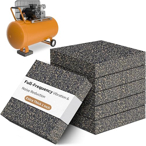 BXI Thick Rubber-Cork Anti Vibration Pads, 4 x 4 x 1 Inches 6 Pcs Cuttable Sound Isolation Mats, Non Slip Dampening Blocks, Shock Absorbing Padding Feet for Air Compressor Washing Machine Treadmill