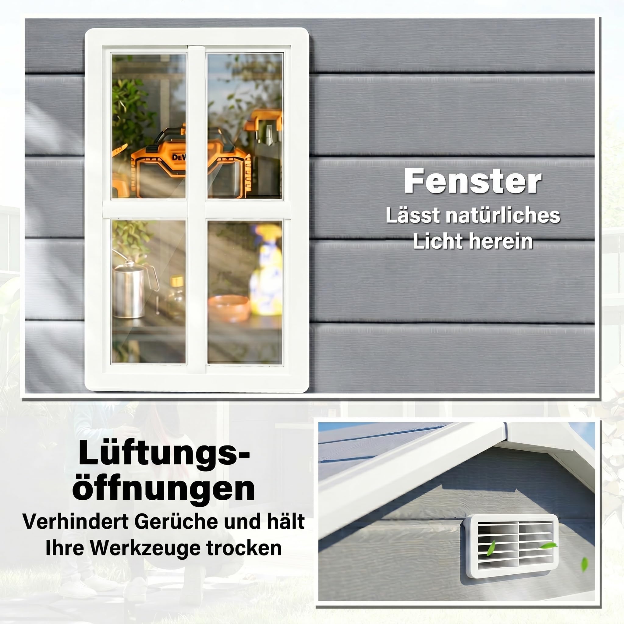 Outsunny Gartenhaus Kunststoff 2,12 m² 183x134x210 cm Satteldach Fenster