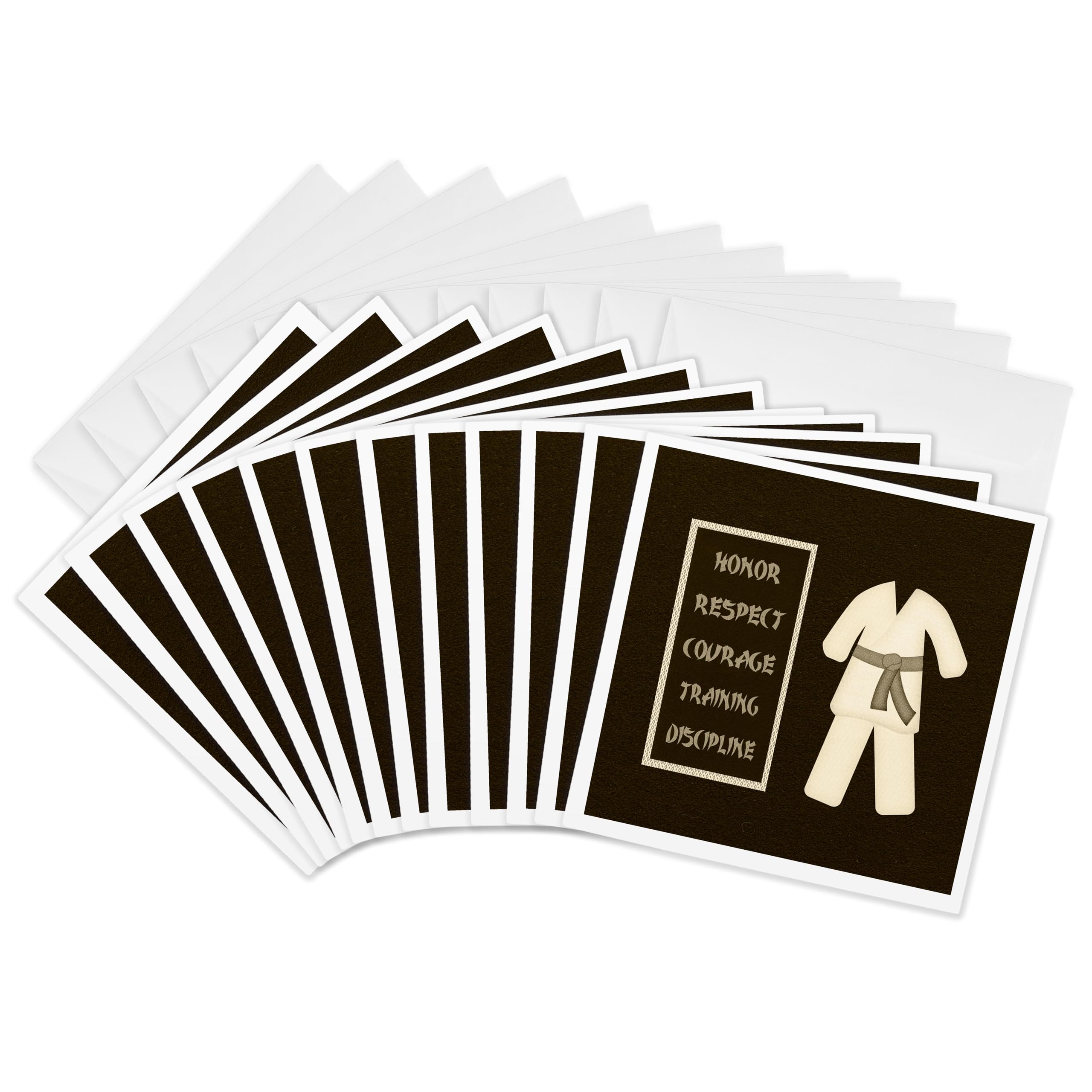 3dRose Greeting Cards - Karate Karategi Uniform Brown Belt Honor Respect, Courage Train Discipline - 12 Pack - Sports Design