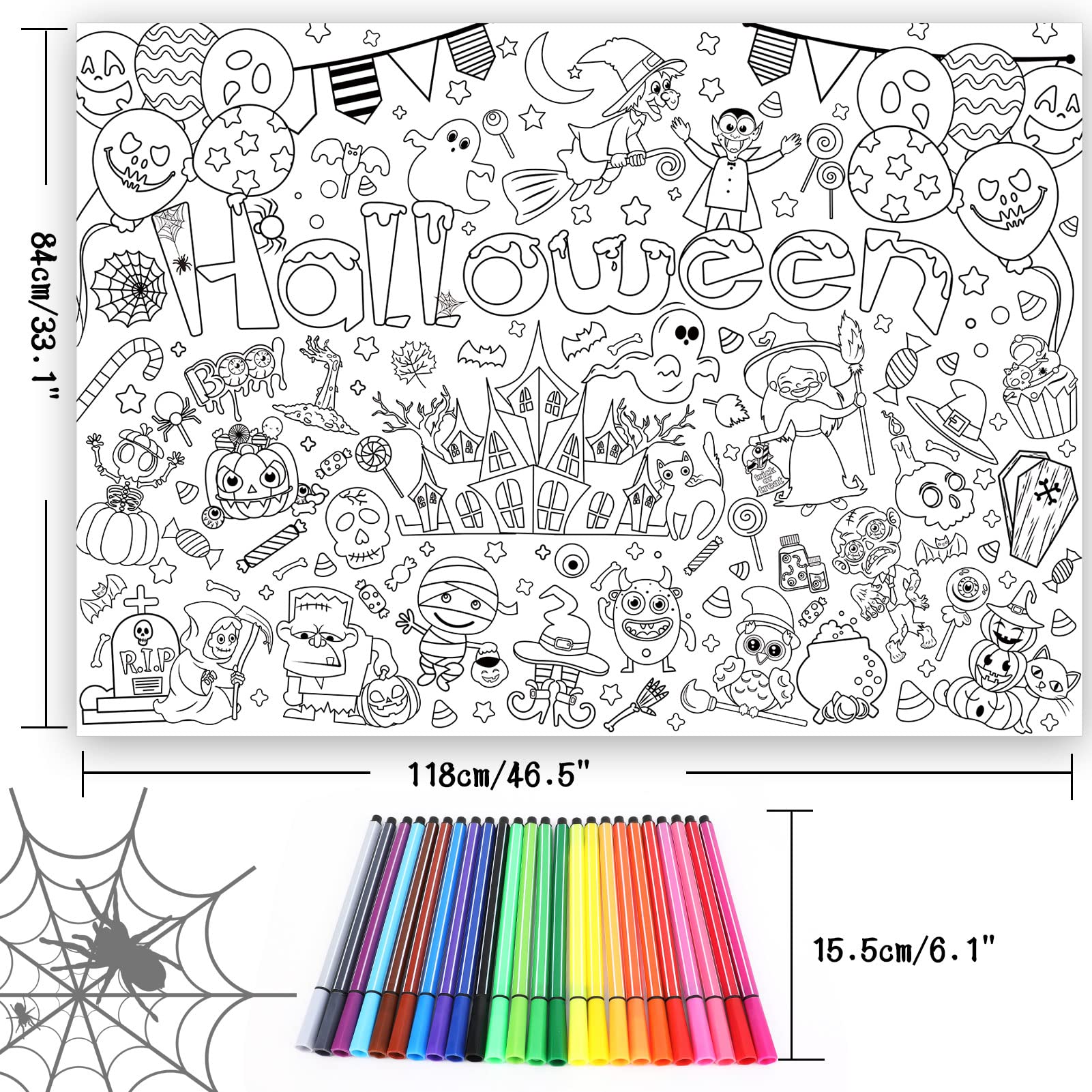 Halloween Coloring Poster 3PCS Set - Jumbo 43x31.5 Inch Banner For Kids Party Activities