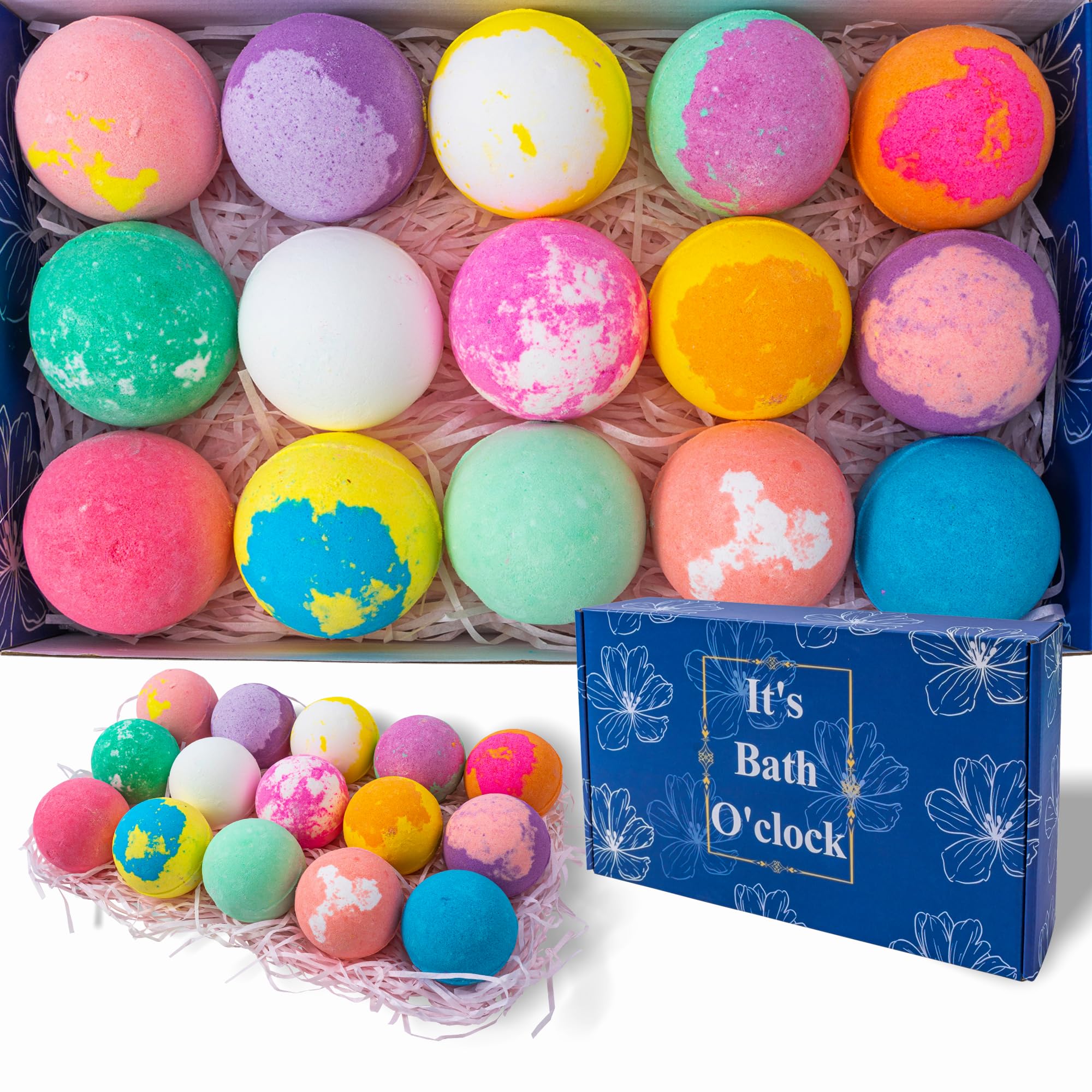 Bath Bombs Natural Handmade 15 Multi-Scent Gift Set, Moisturizing Relaxing Gifts for Women Men Kids, Perfect Birthday Mother’s Day Present