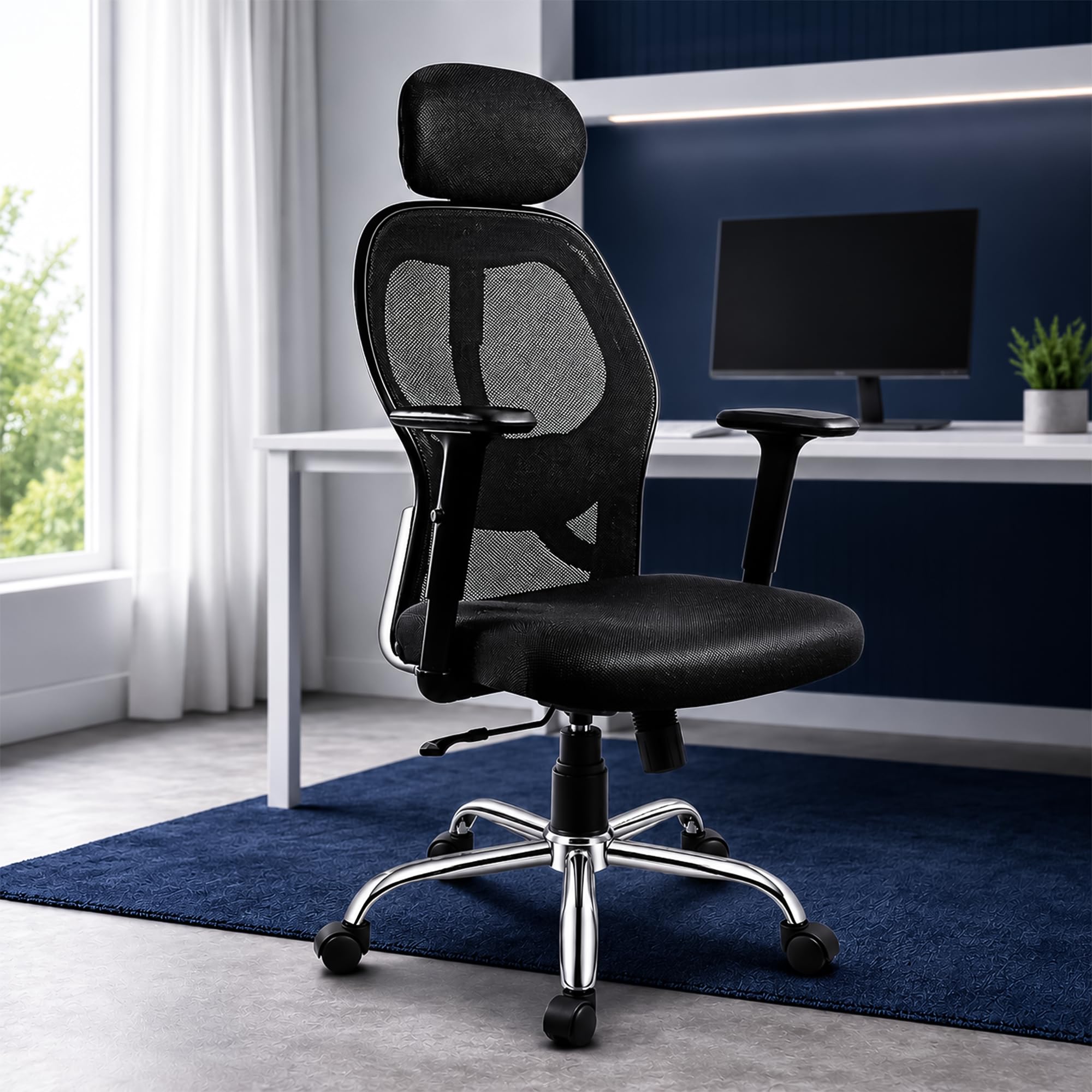 Oakcraft Matrix Ergonomic Mesh Chair with Height Adjustable Handrest and Single Position-Tilt Lock Mechanism,Black-picture-20