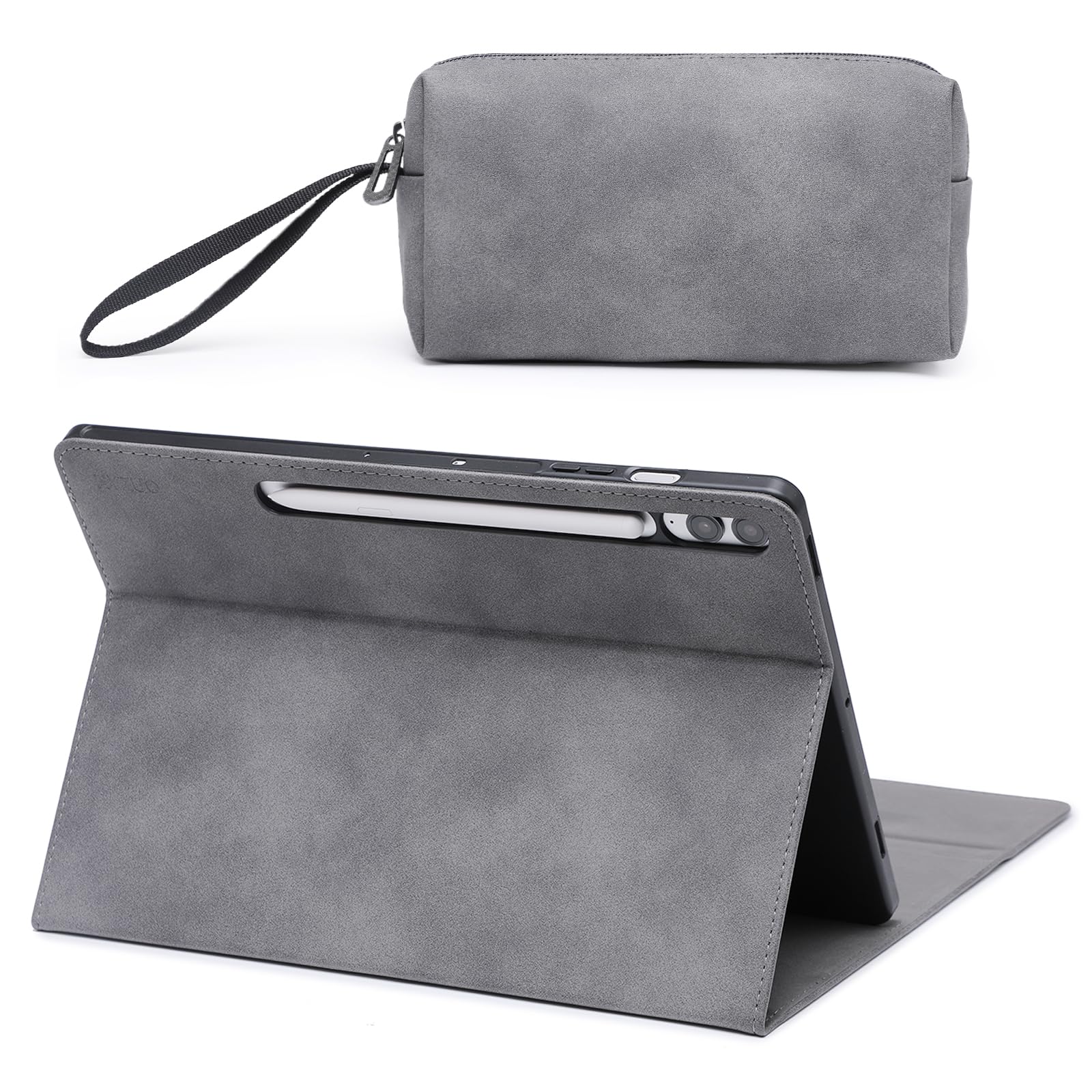 HYZUO Case for Samsung Galaxy Tab S9 FE+ Plus/Galaxy Tab S9+ Plus 12.4 Inch 2023, Multi-Angle Viewing Folio Stand with S Pen Holder, Protective Tablet Cover with Pouch, Auto Wake/Sleep, Space Grey