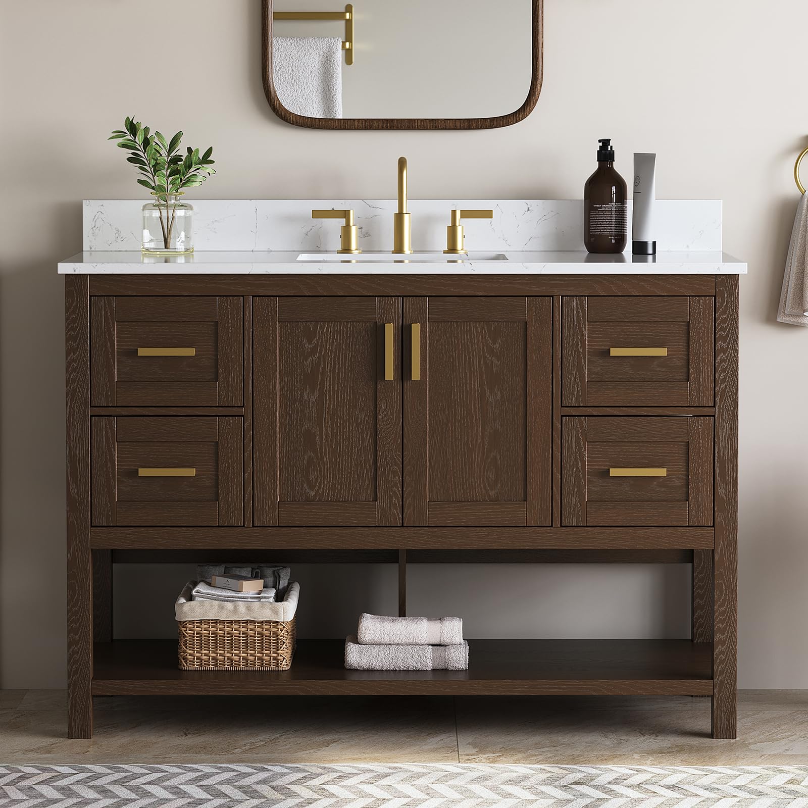 DELUXE LIVING 48-Inch Walnut Vanity