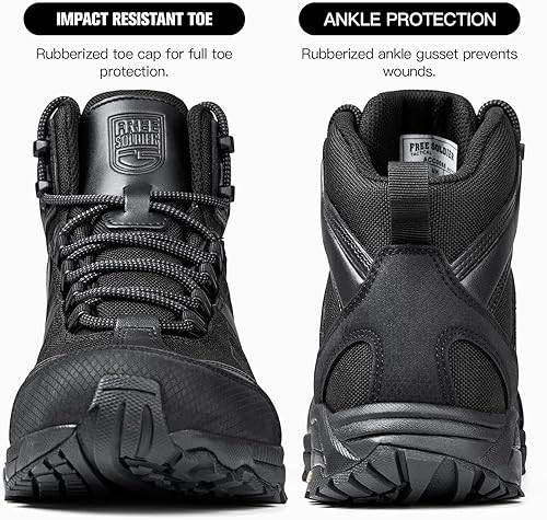 Miniatura 4 de FREE SOLDIER Botas de senderismo impermeables para hombres, botas negras, zapatos de senderismo para hombres