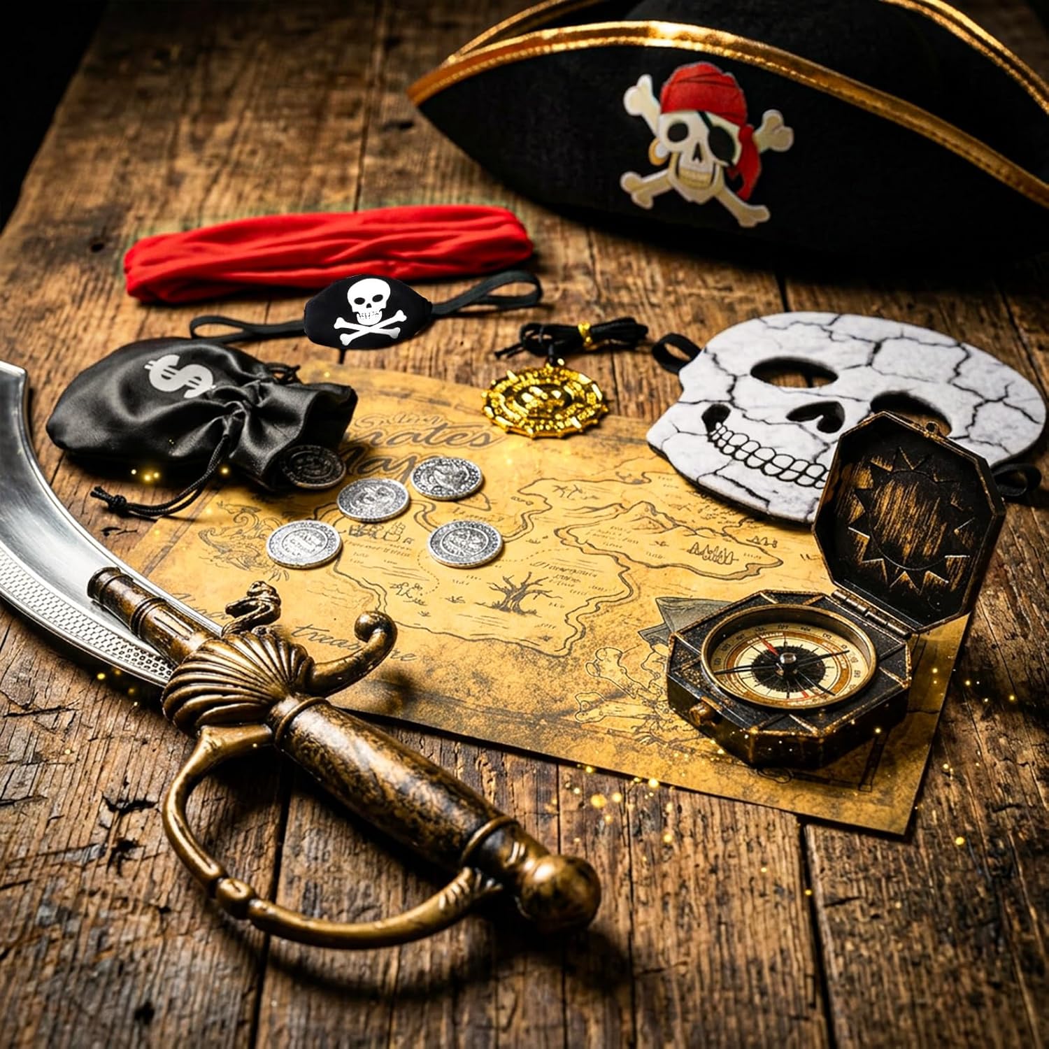 G.C Pirate Costume for Kids Pretend Role Play Dress Up Party Favors Deluxe Toys Gift Pirate Set for Children Toddler