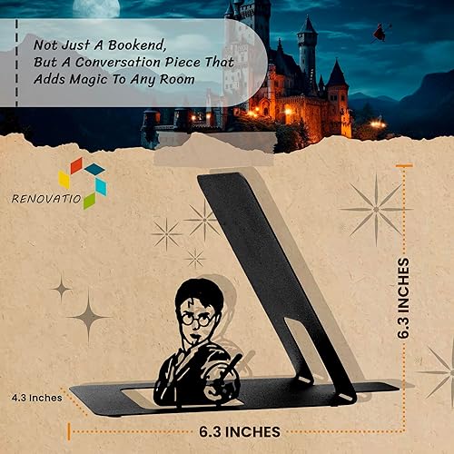 Miniatura 2 de Renovatio Sujetalibros de metal negro Linda, única, decoración geek para el hogar, la oficina y la habitación de los niños Sujetalibros