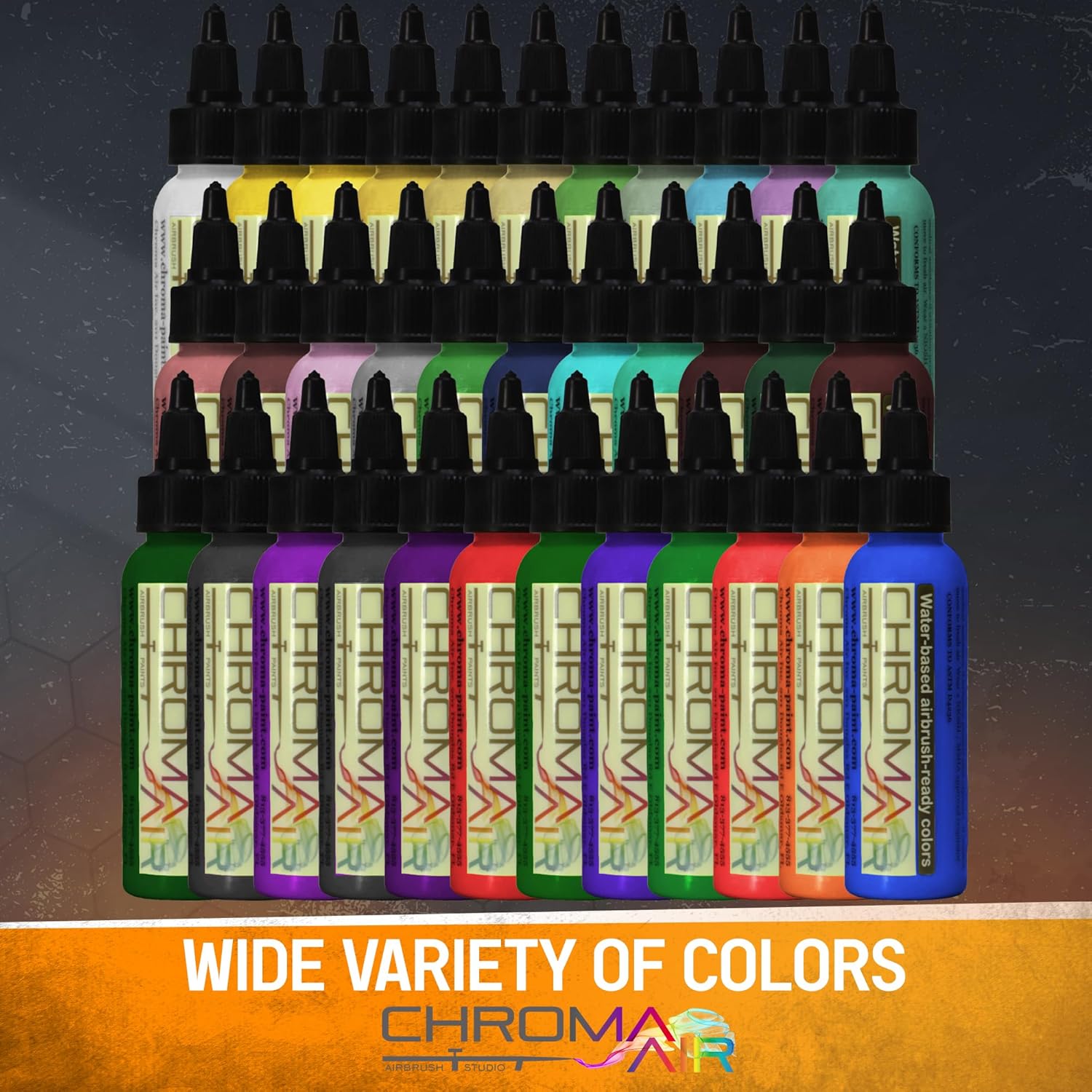 Water-Based Acrylic-Urethane Colors for Airbrush ChromaAir Paints Fluorescent Sampler Set 2oz